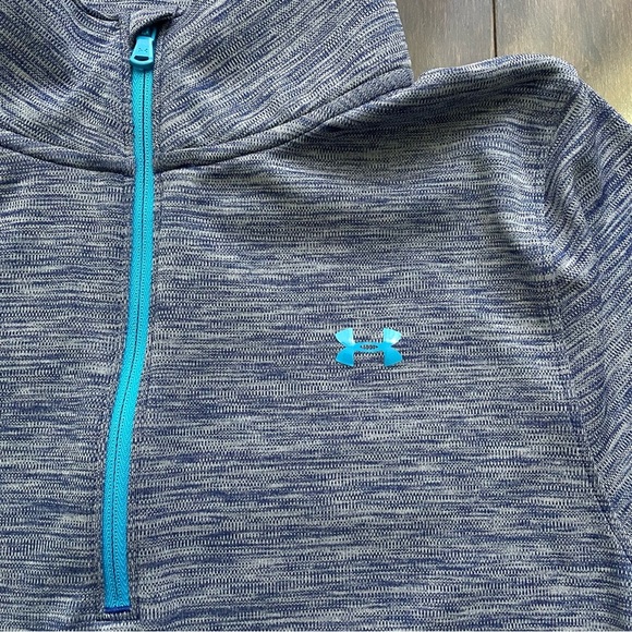 Under Armour Blue Quarter Zip Athletic Semi-Fitted Pullover Top long sleeve M - Picture 2 of 9